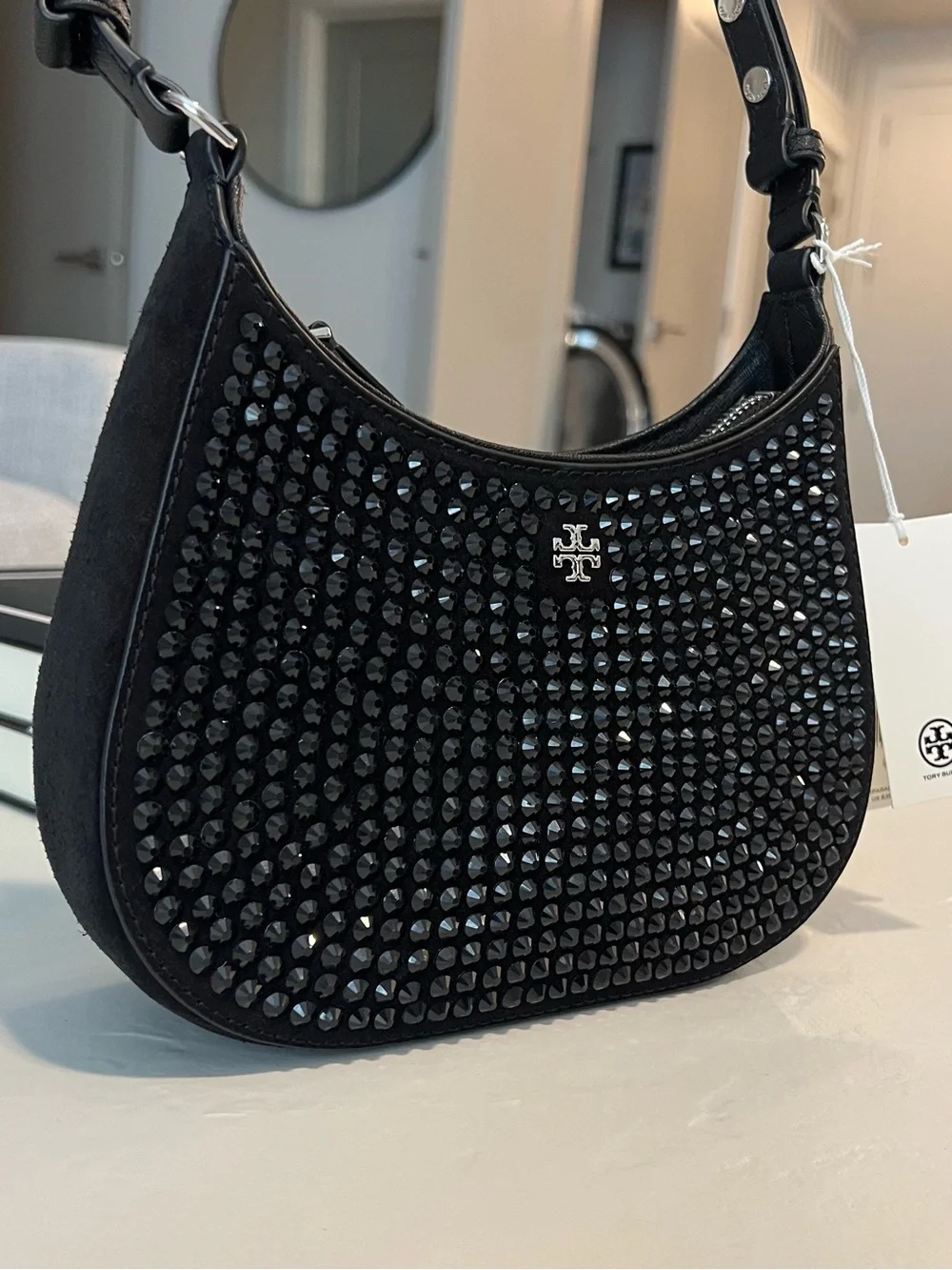 Tory Burch Emerson Crystal Shoulder Bag In Black